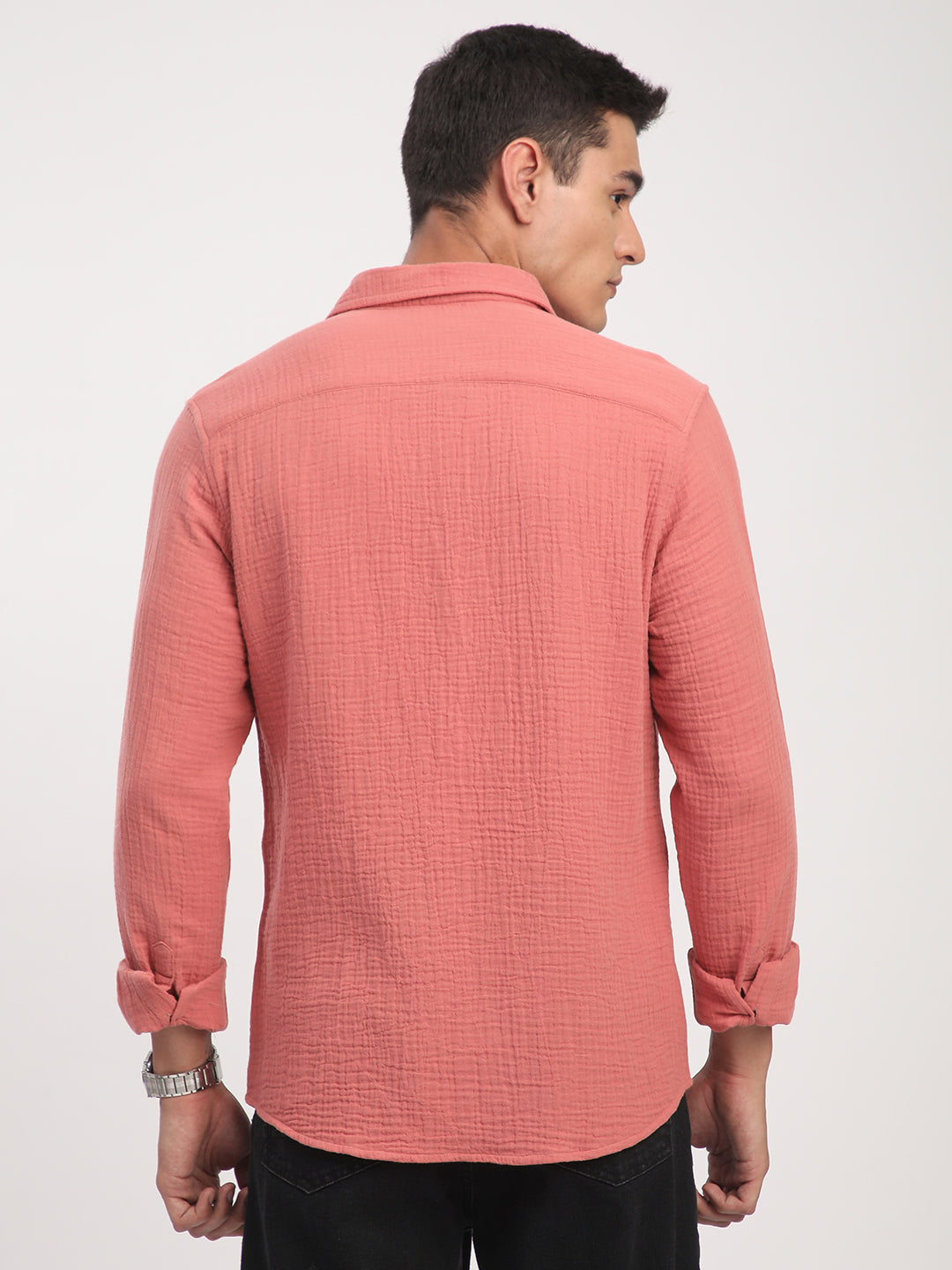 Coral Crinkled Double Cloth Shirt
