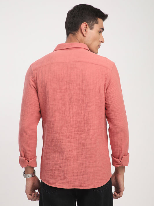 Coral Crinkled Double Cloth Shirt
