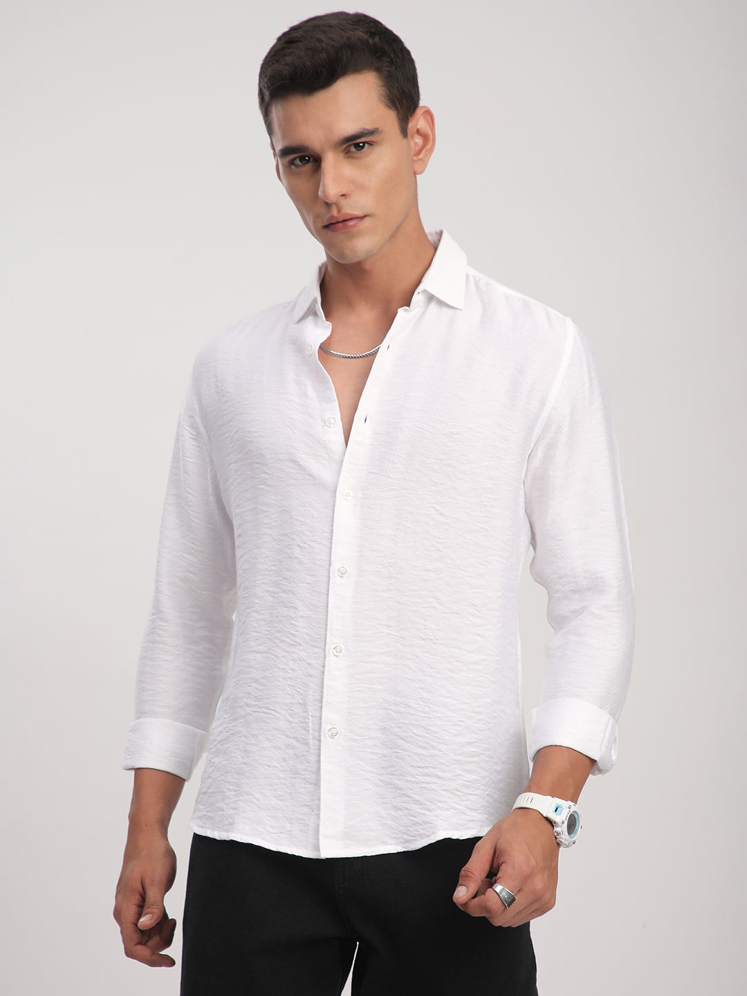 Pristine White Rhythmic Wave Shirt