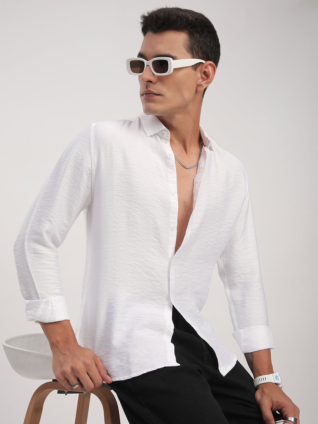 Pristine White Rhythmic Wave Shirt