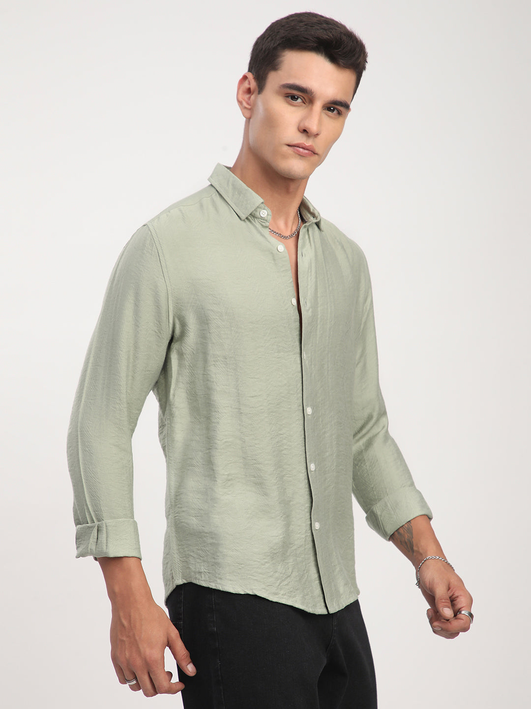 Sage Green Rhythmic Wave Shirt