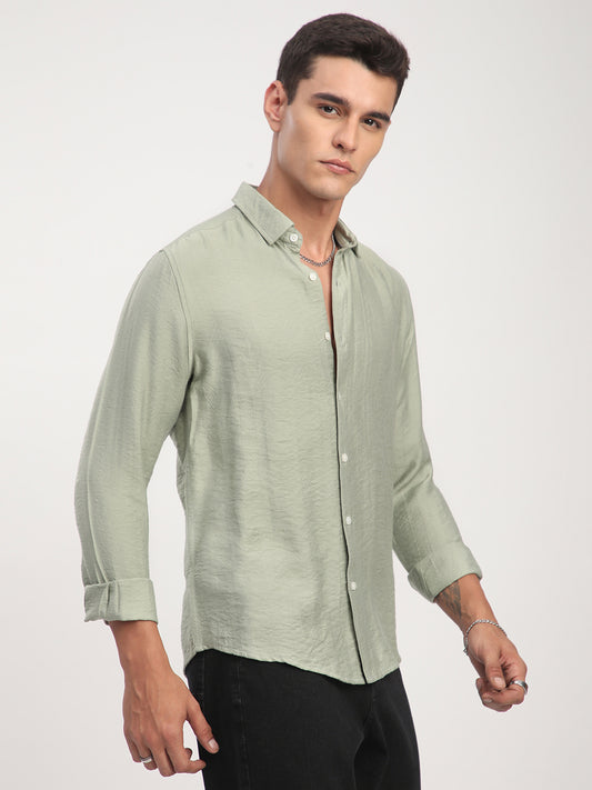 Sage Green Rhythmic Wave Shirt