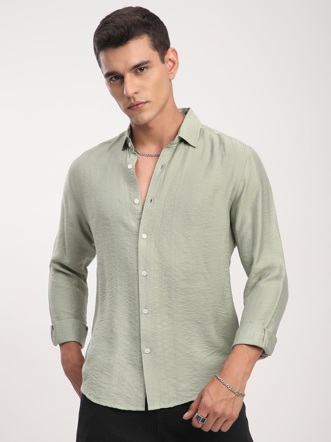 Sage Green Rhythmic Wave Shirt