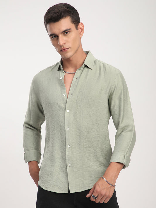 Sage Green Rhythmic Wave Shirt