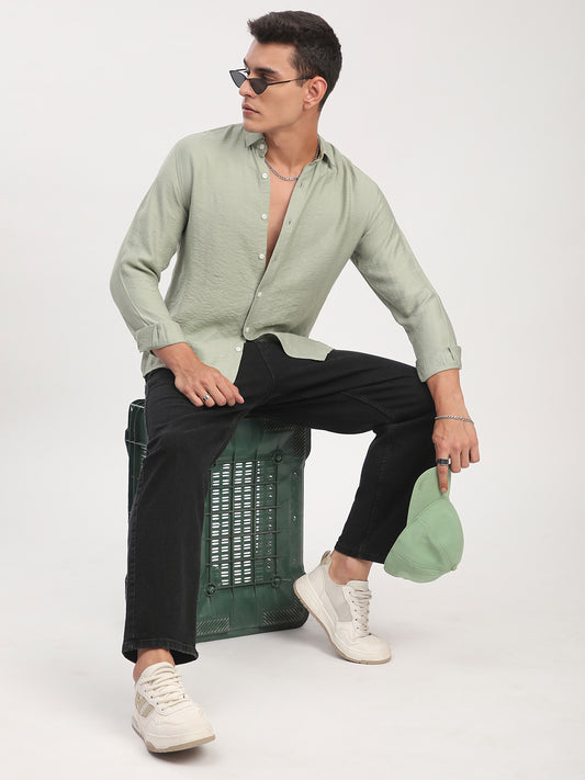 Sage Green Rhythmic Wave Shirt