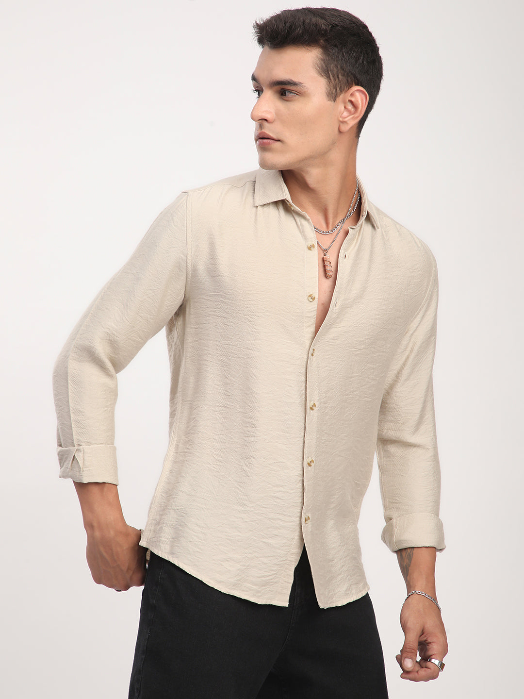 Parchment Beige Rhythmic Wave Shirt