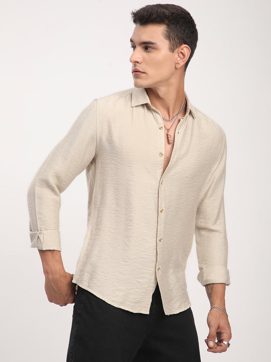 Parchment Beige Rhythmic Wave Shirt