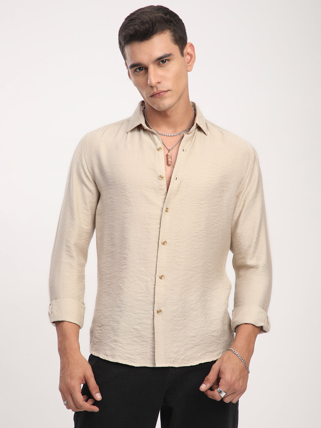 Parchment Beige Rhythmic Wave Shirt