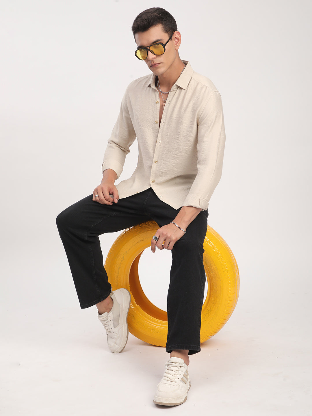 Parchment Beige Rhythmic Wave Shirt