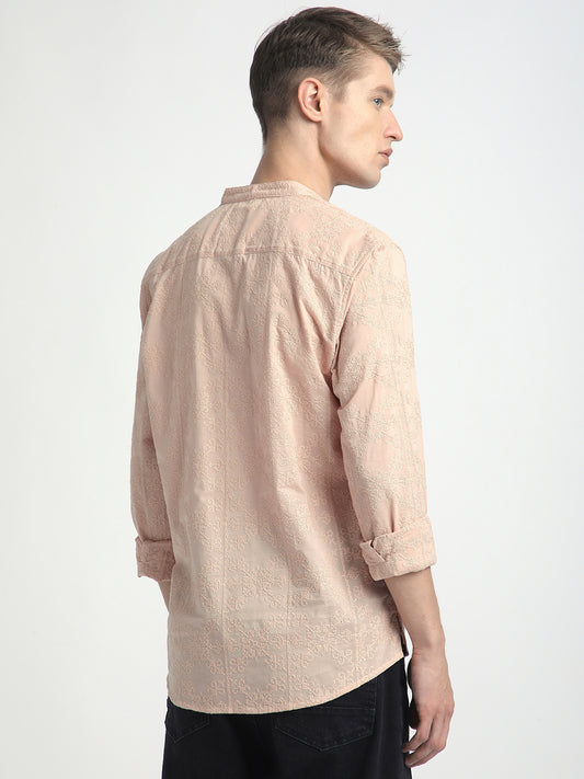 Pastel Peach Blossom Embroidery Kurta