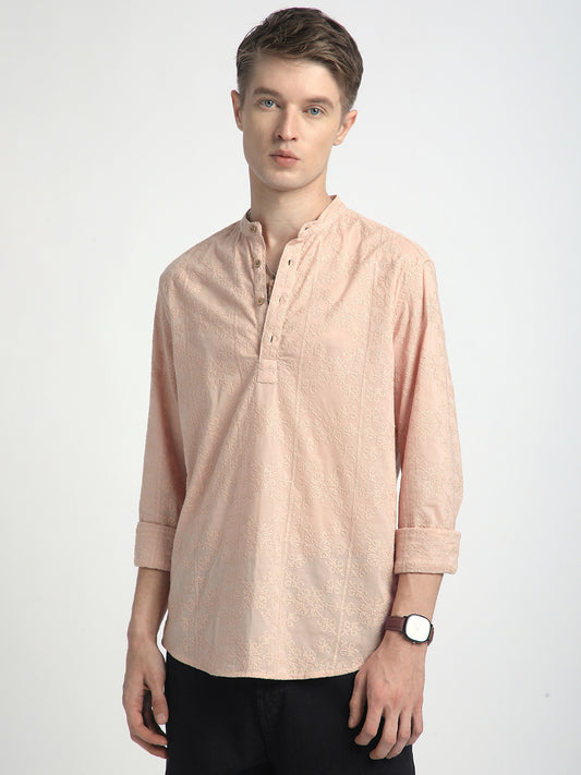 Pastel Peach Blossom Embroidery Kurta