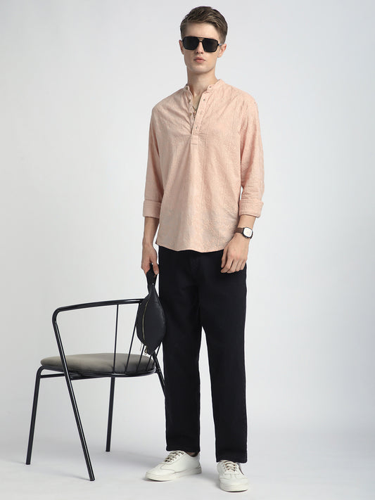 Pastel Peach Blossom Embroidery Kurta