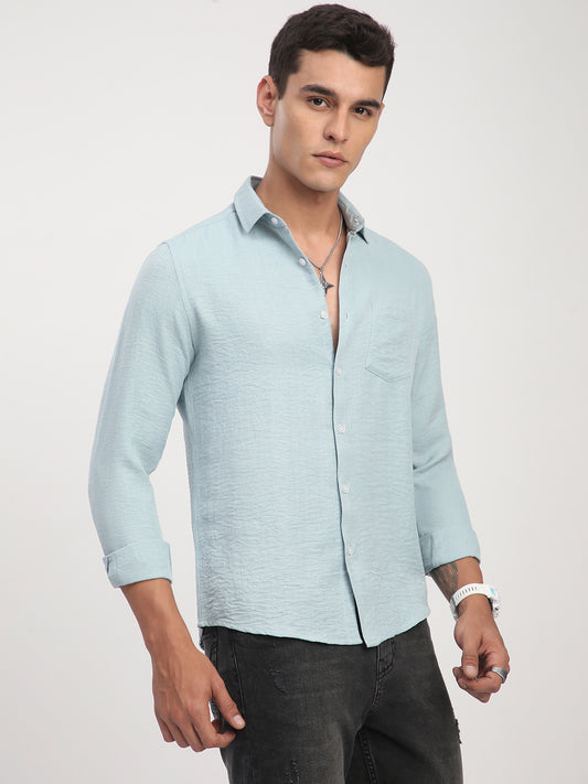 Pewter Blue Minimalist Crinkled Shirt