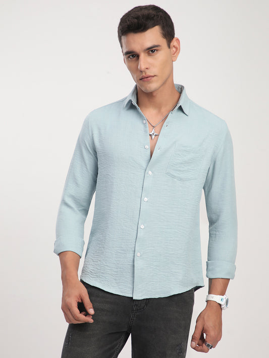 Pewter Blue Minimalist Crinkled Shirt