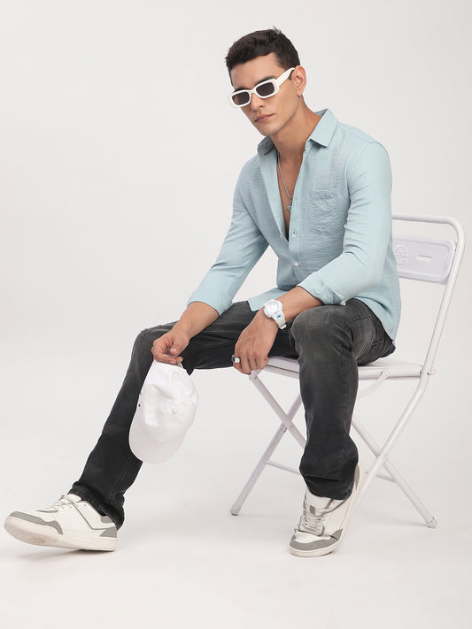 Pewter Blue Minimalist Crinkled Shirt