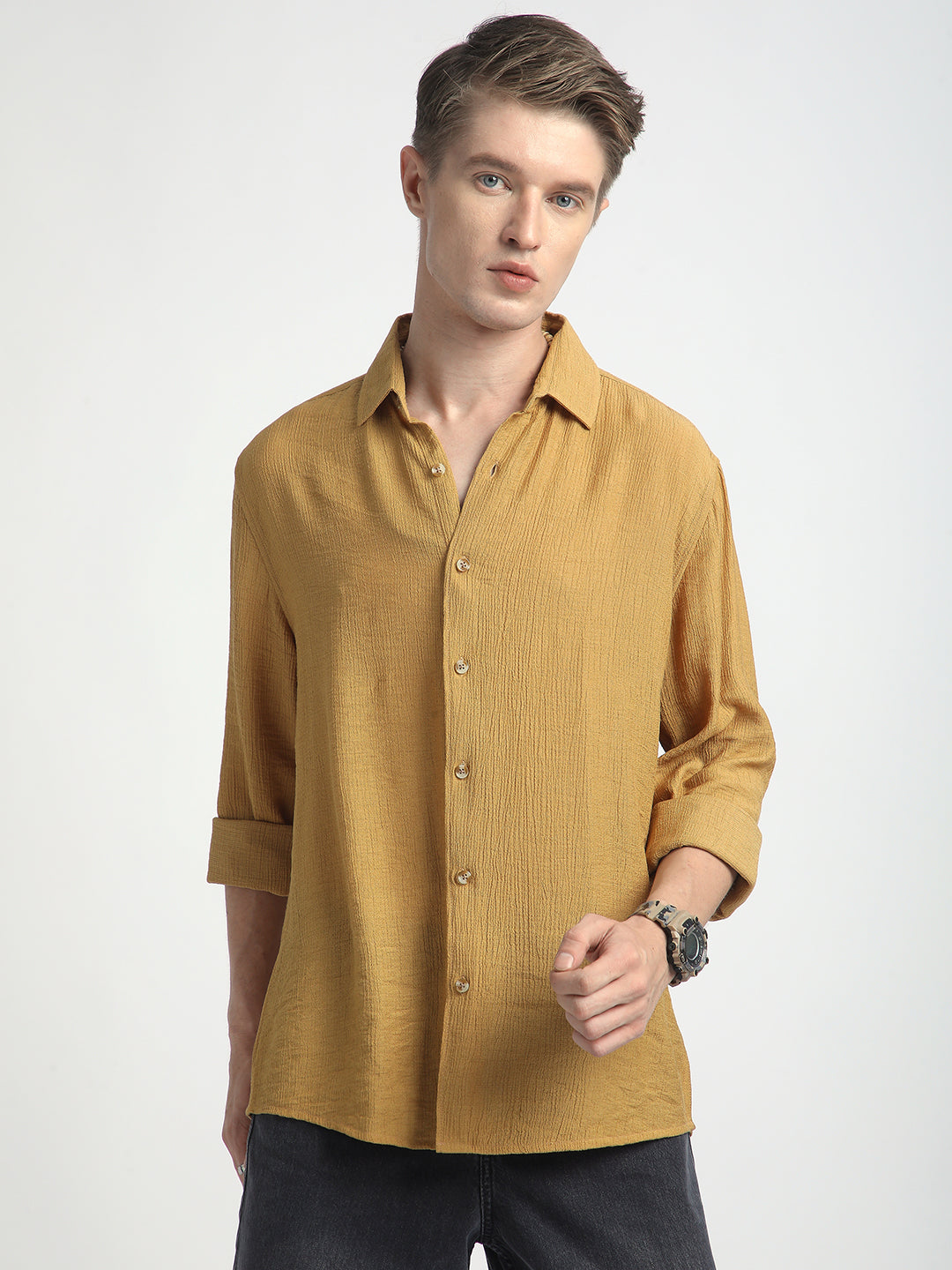 Sunlit Gold Luxe Crinkled Shirt