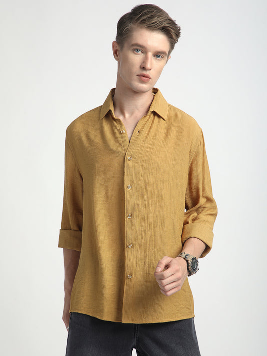Sunlit Gold Luxe Crinkled Shirt