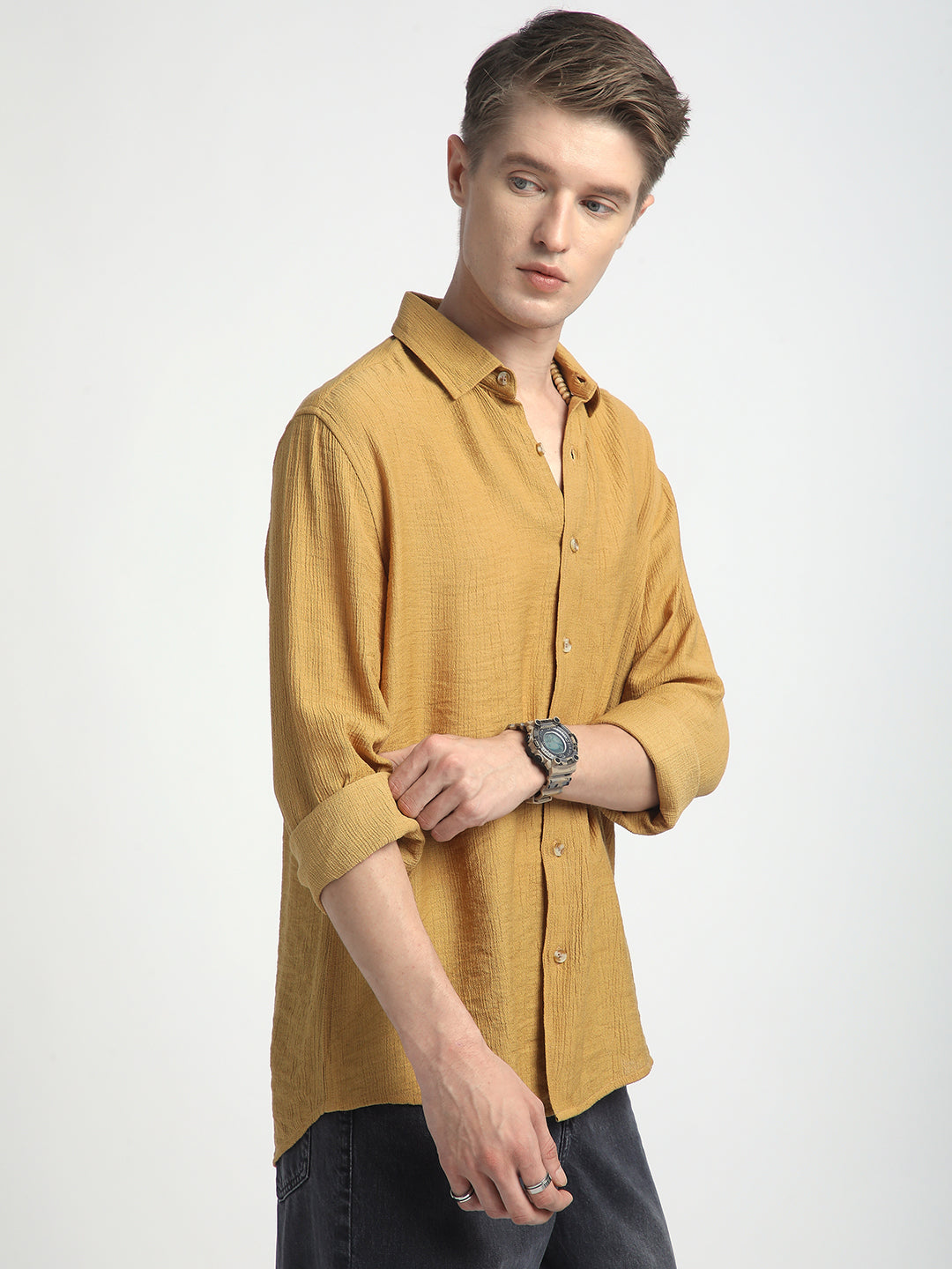 Sunlit Gold Luxe Crinkled Shirt
