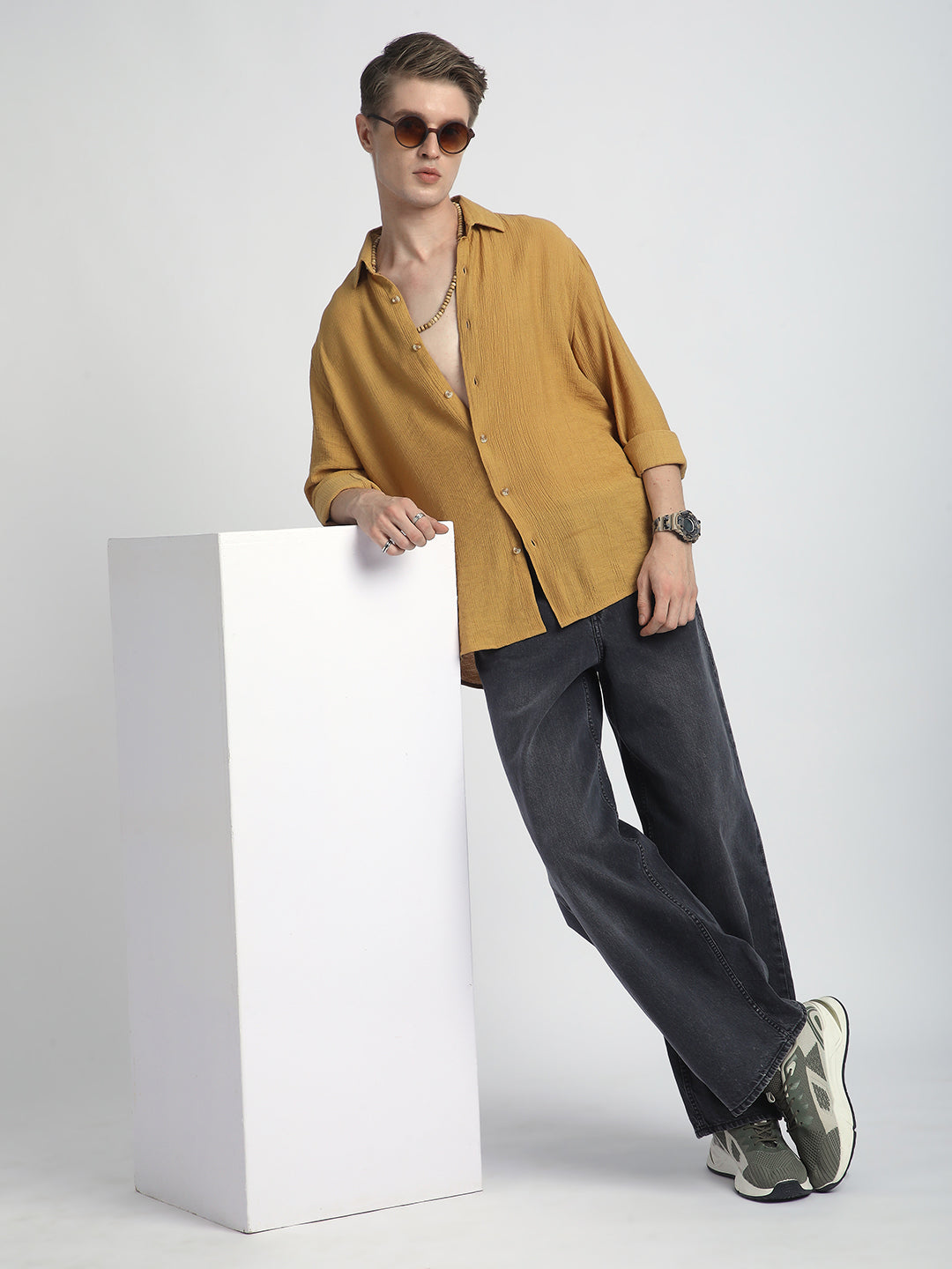 Sunlit Gold Luxe Crinkled Shirt