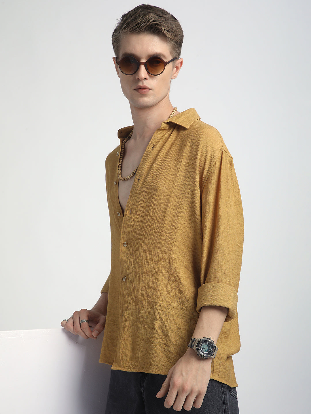 Sunlit Gold Luxe Crinkled Shirt