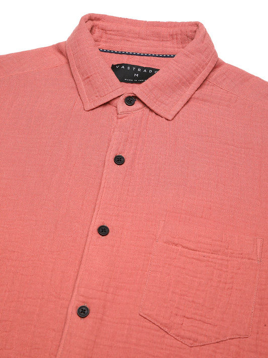 Coral Crinkled Double Cloth Shirt