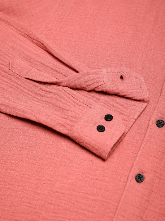 Coral Crinkled Double Cloth Shirt
